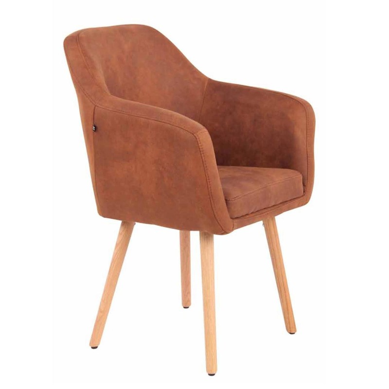 Silla de Confidente ALBERT, Madera Haya y Piel Marrón Camel