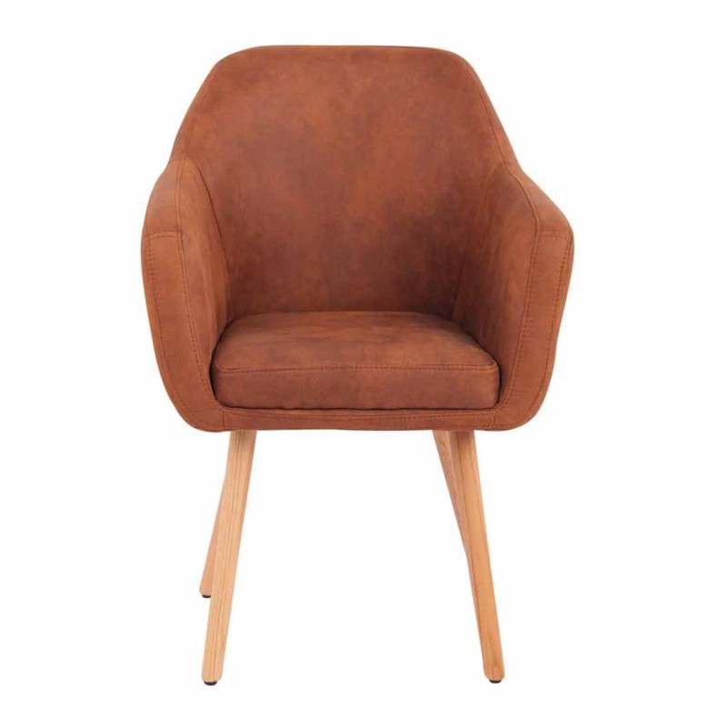 Silla de Confidente ALBERT, Madera Haya y Piel Marrón Camel