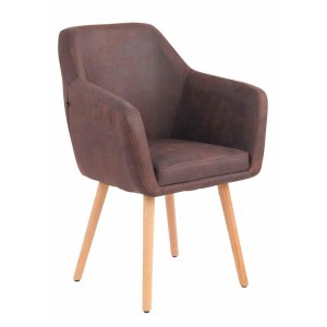 Silla de Confidente ALBERT, Madera Haya y Piel Marrón Camel