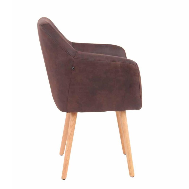 Silla de Confidente ALBERT, Madera Haya y Piel Marrón Camel