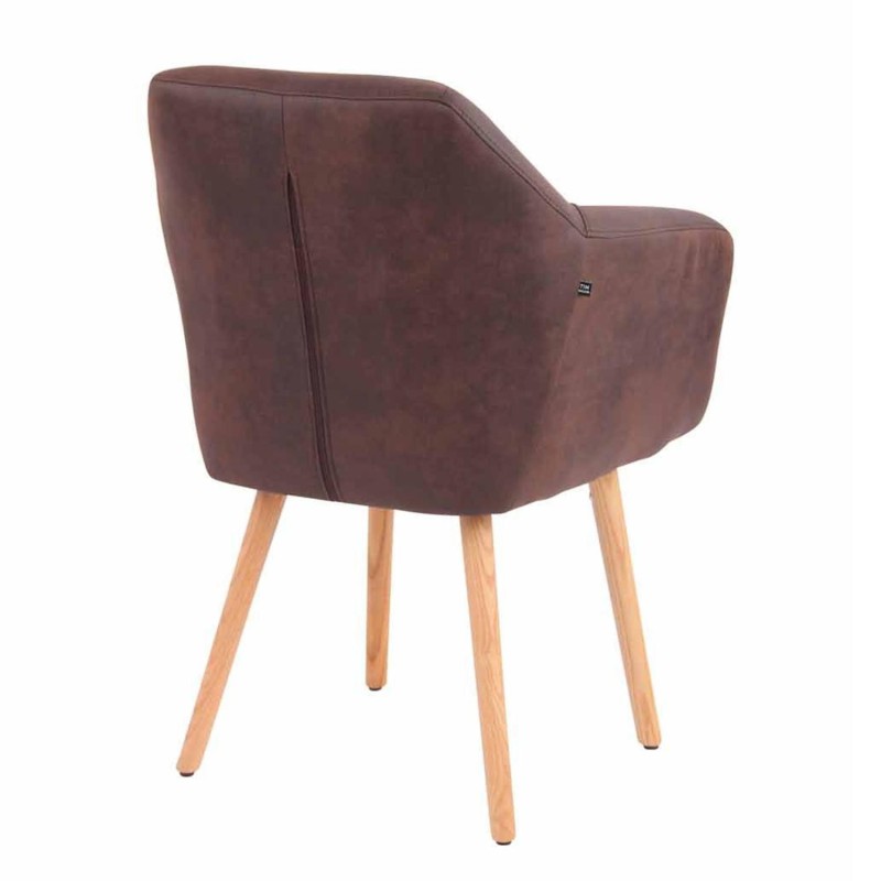 Silla de Confidente ALBERT, Madera Haya y Piel Marrón Camel