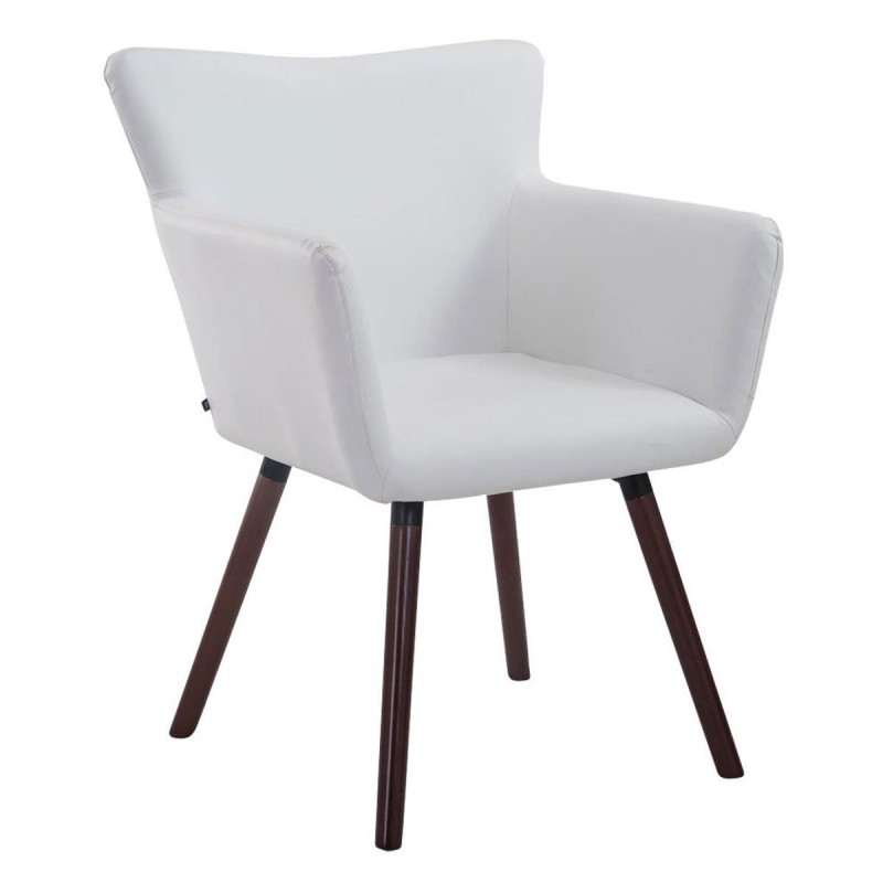 Silla de Confidente NIAGARA, Patas Nogal, Piel Blanca
