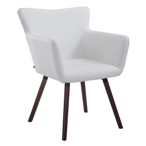 Silla de Confidente NIAGARA, Patas Nogal, Piel Blanca