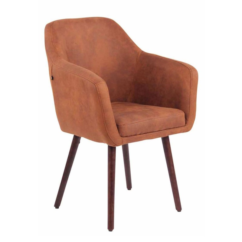 Silla de Confidente ALBERT, Madera Nogal y Piel Marrón Camel