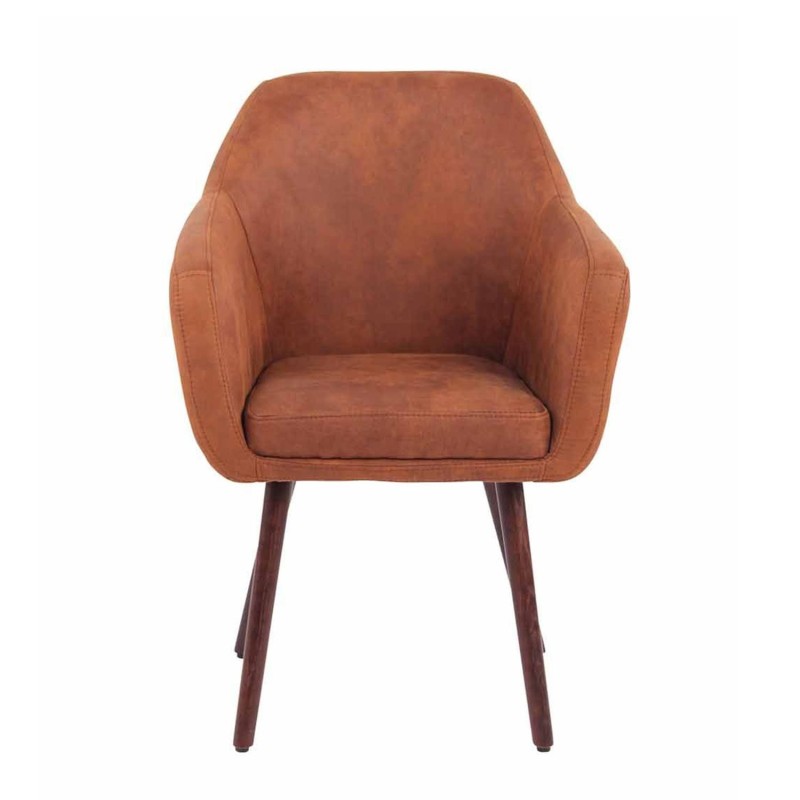 Silla de Confidente ALBERT, Madera Nogal y Piel Marrón Camel