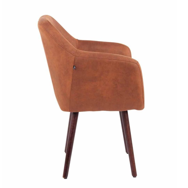 Silla de Confidente ALBERT, Madera Nogal y Piel Marrón Camel