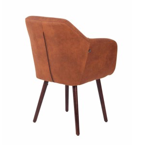 Silla de Confidente ALBERT, Madera Nogal y Piel Marrón Camel