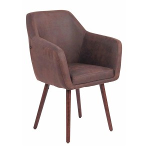 Silla de Confidente ALBERT, Madera Nogal y Piel Marrón Camel