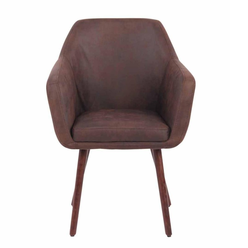 Silla de Confidente ALBERT, Madera Nogal y Piel Marrón Camel
