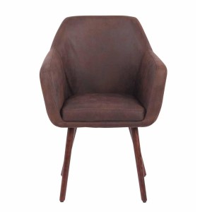 Silla de Confidente ALBERT, Madera Nogal y Piel Marrón Camel