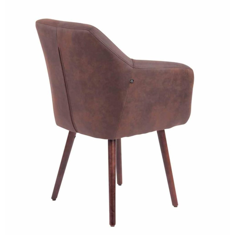 Silla de Confidente ALBERT, Madera Nogal y Piel Marrón Camel