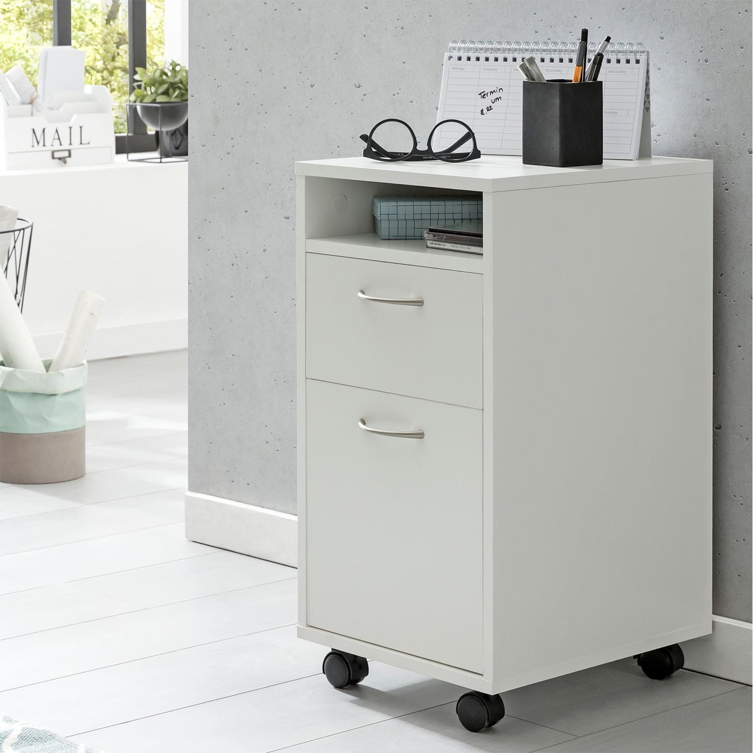 Archivador con Ruedas LEXI, 2 Cajones, 33x38x63 cm, en Madera Color Roble