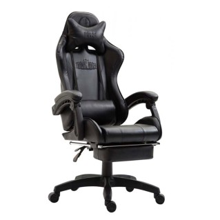 Silla Gaming POKER, Con Reposapiés, Piel color Negro