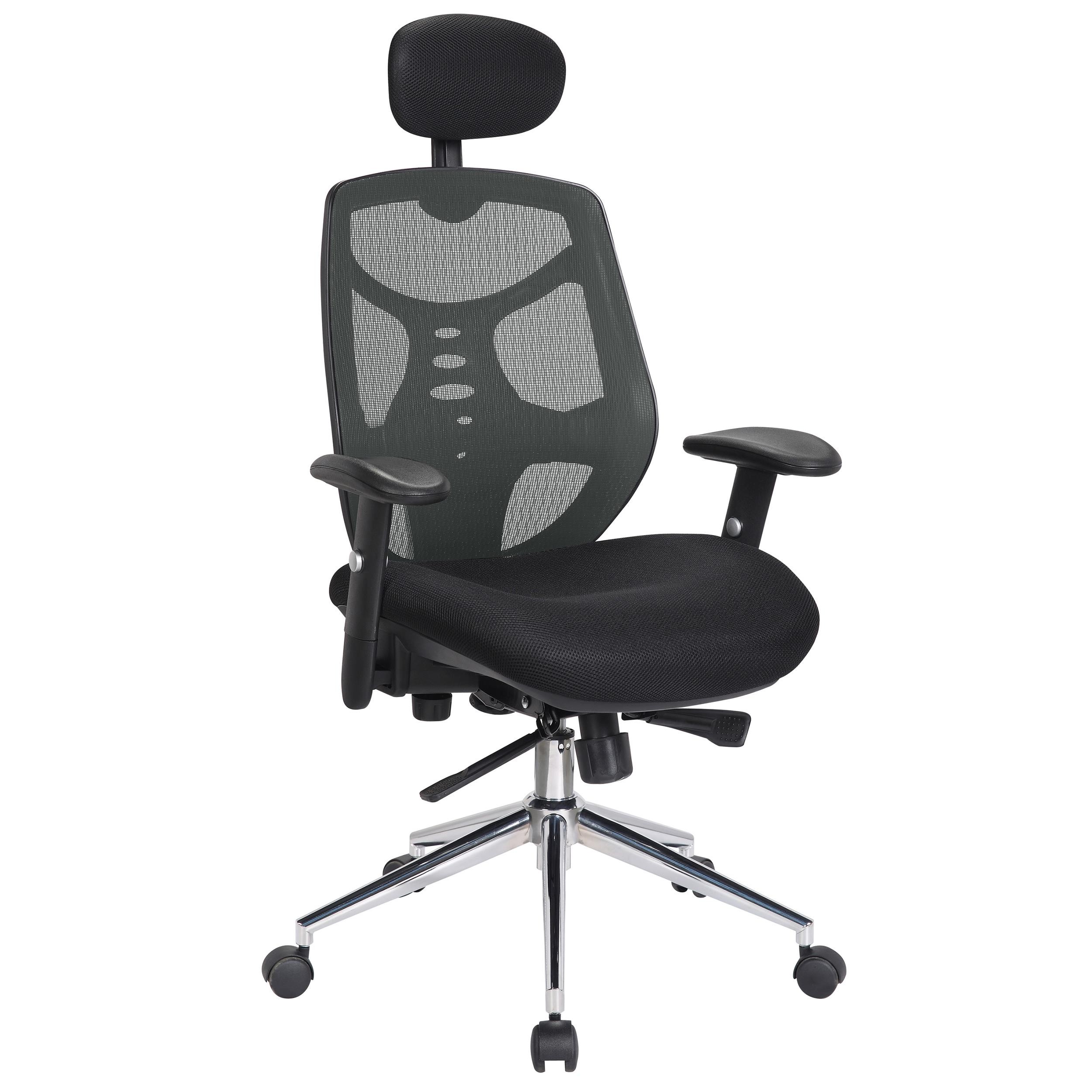 Silla Ergonómica MANTRA, Reposacabezas, Espectacular Respaldo, Brazos Regulables, Uso 8H, Negro
