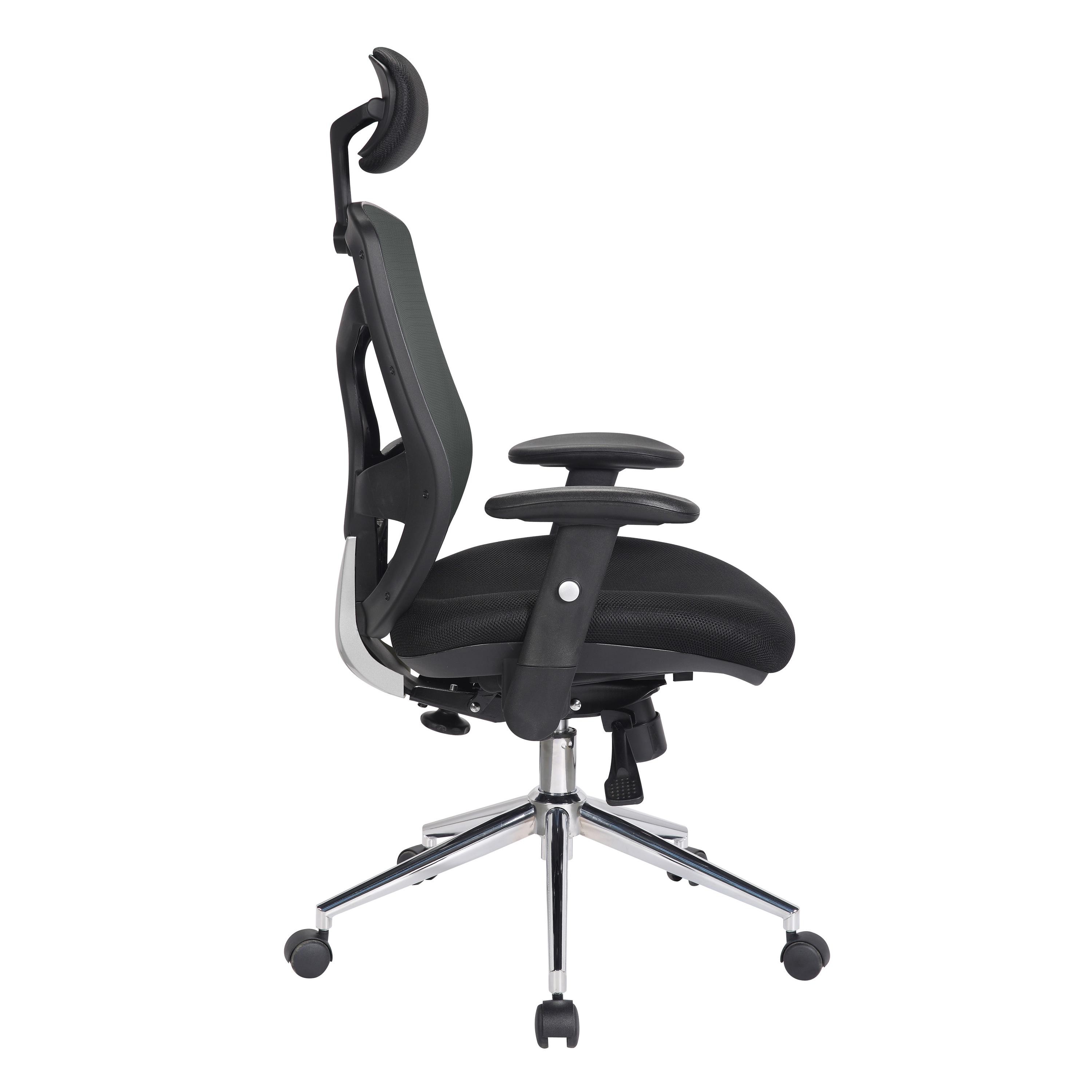 Silla Ergonómica MANTRA, Reposacabezas, Espectacular Respaldo, Brazos Regulables, Uso 8H, Negro