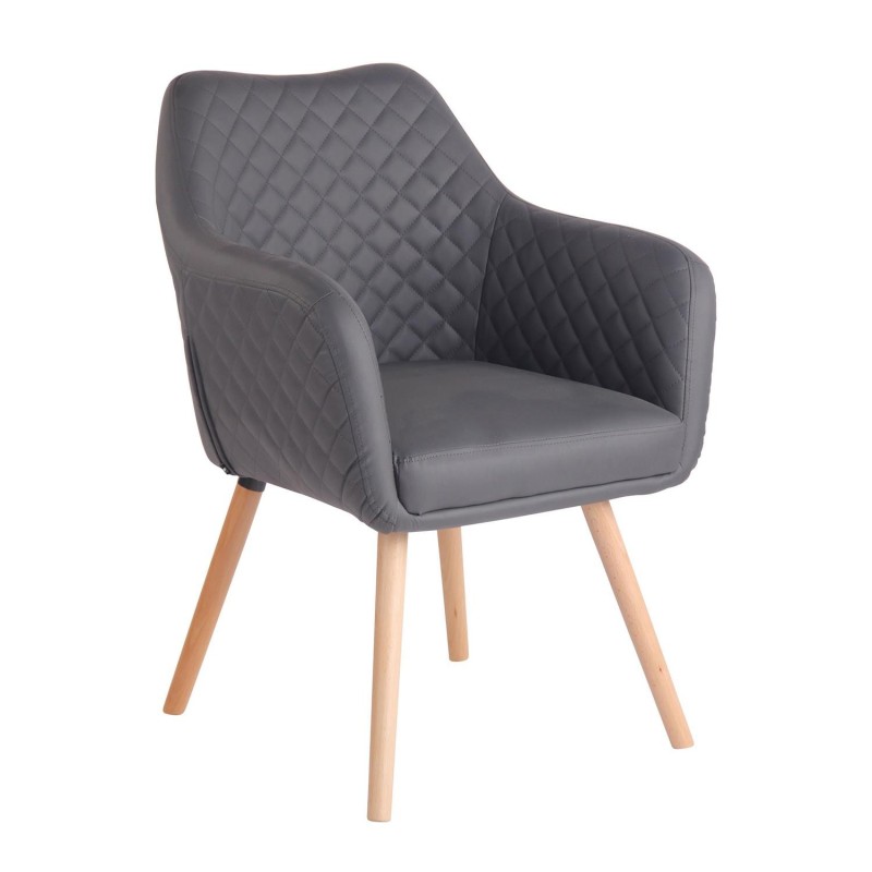 Silla de Confidente BASILEA, Patas Haya, en Piel Negra