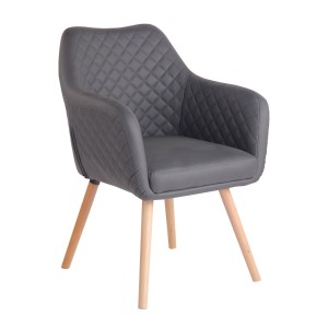 Silla de Confidente BASILEA, Patas Haya, en Piel Negra