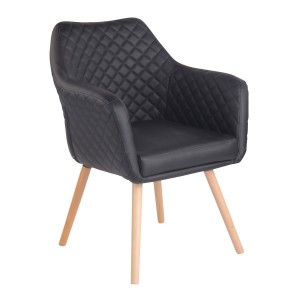 Silla de Confidente BASILEA, Patas Haya, en Piel Negra