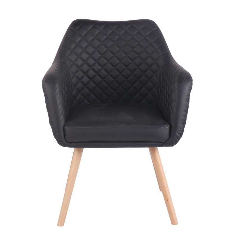 Silla de Confidente BASILEA, Patas Haya, en Piel Negra