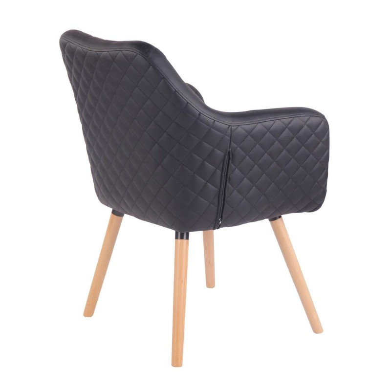 Silla de Confidente BASILEA, Patas Haya, en Piel Negra