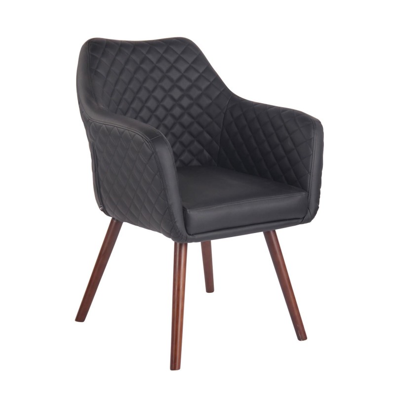 Silla de Confidente BASILEA, Patas Nogal, en Piel Negra