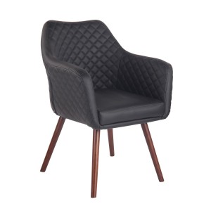 Silla de Confidente BASILEA, Patas Nogal, en Piel Negra