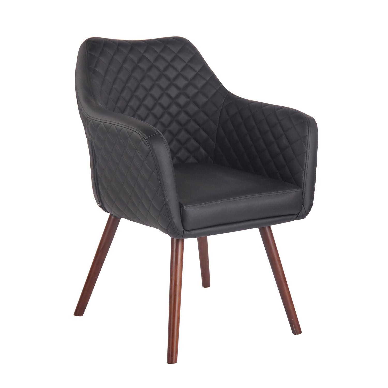 Silla de Confidente BASILEA, Exclusivo Diseño con Costuras, Patas Nogal y Piel Negra