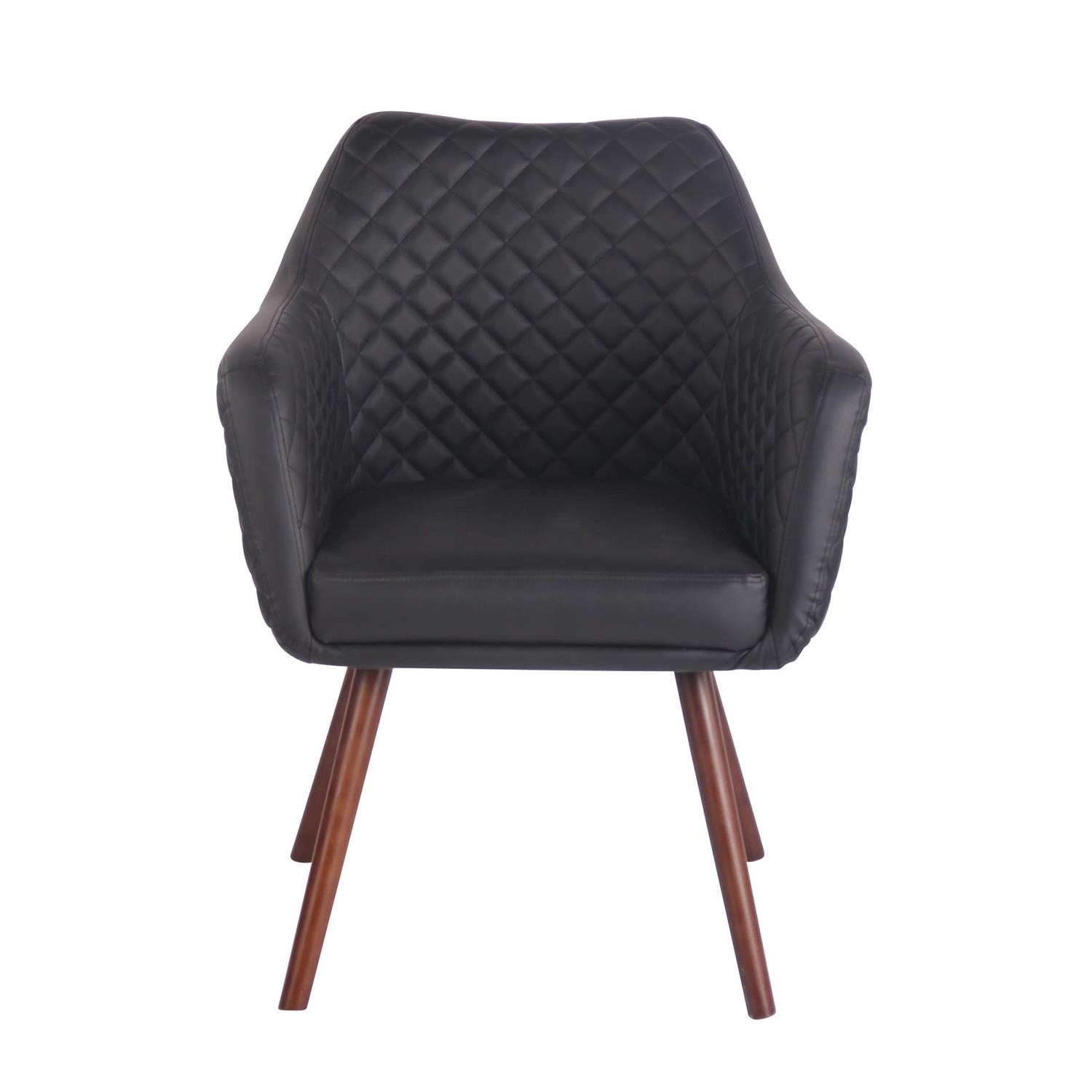 Silla de Confidente BASILEA, Exclusivo Diseño con Costuras, Patas Nogal y Piel Negra