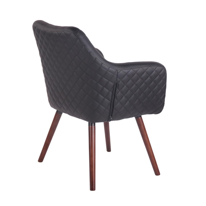 Silla de Confidente BASILEA, Patas Nogal, en Piel Negra