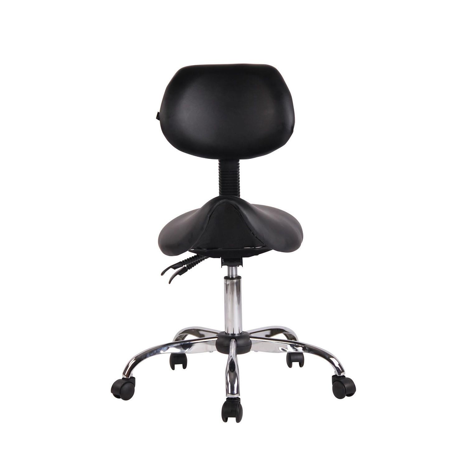 Taburete de Trabajo NEKO, Diseño Ergonómico, Respaldo Reclinable, Piel Negra
