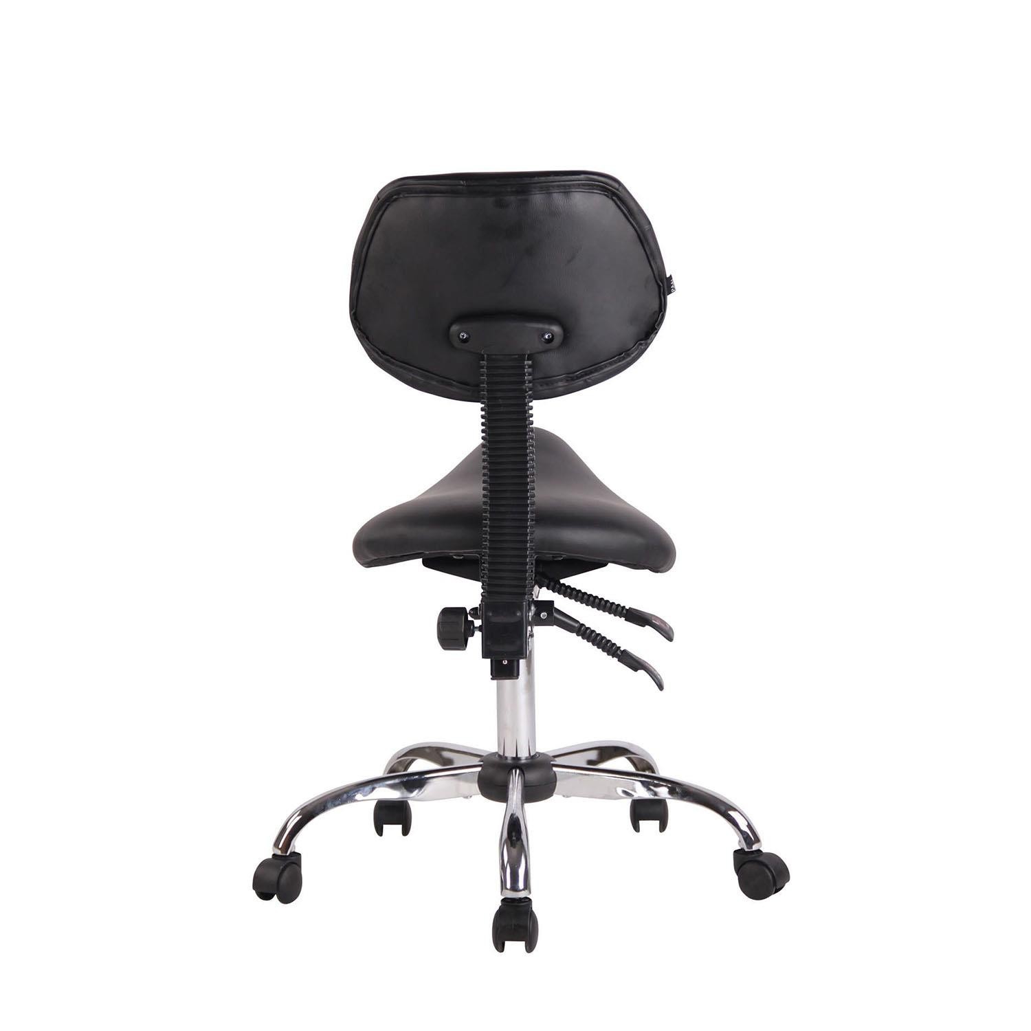 Taburete de Trabajo NEKO, Diseño Ergonómico, Respaldo Reclinable, Piel Negra