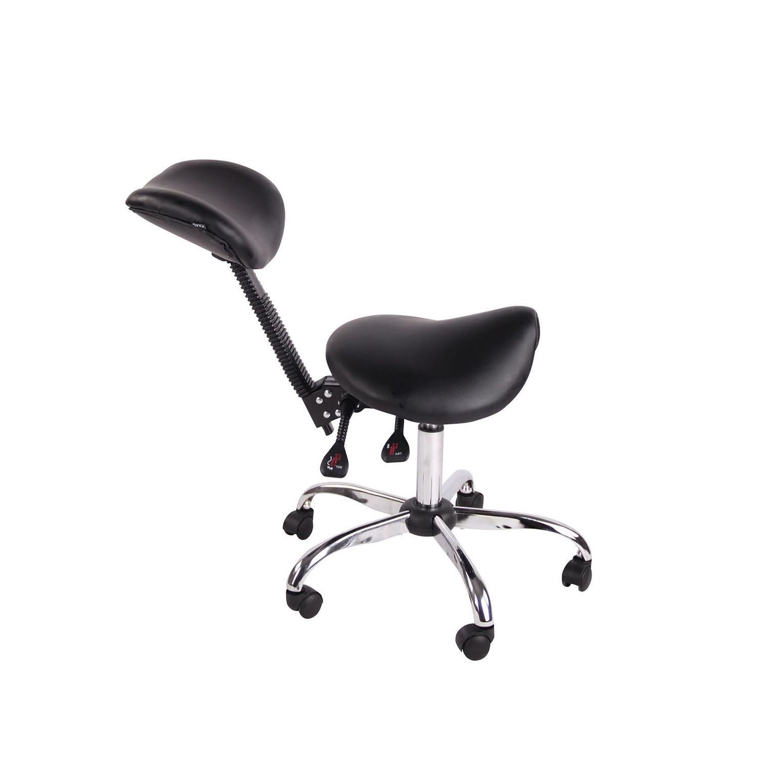 Taburete de Trabajo NEKO, Diseño Ergonómico, Respaldo Reclinable, Piel Negra