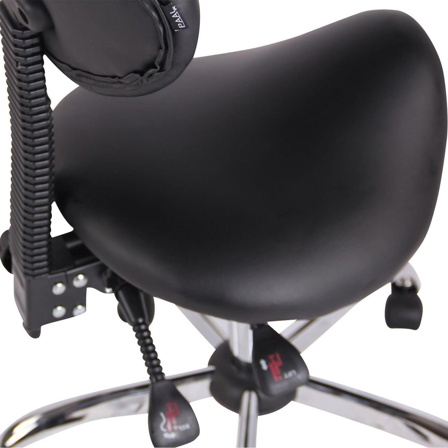 Taburete de Trabajo NEKO, Diseño Ergonómico, Respaldo Reclinable, Piel Negra