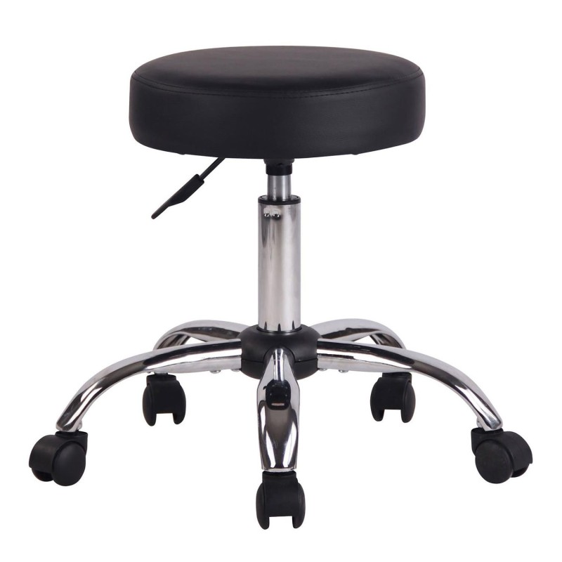 Taburete con Ruedas POLY en Piel Negra