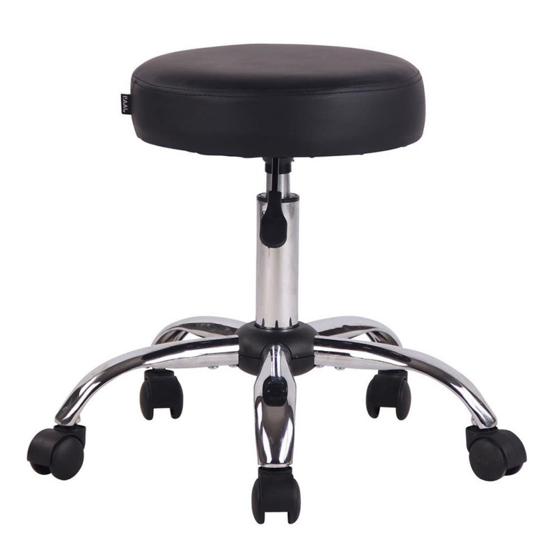 Taburete con Ruedas POLY en Piel Negra