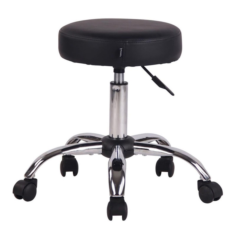 Taburete con Ruedas POLY en Piel Negra