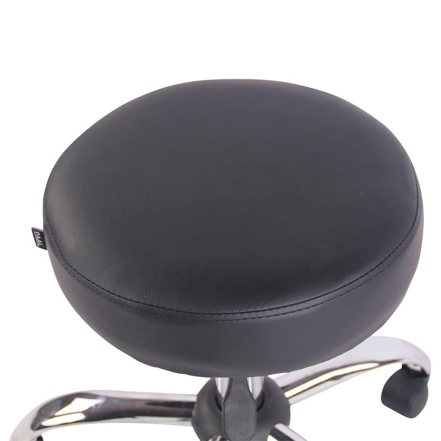 Taburete con Ruedas POLY, Gran Acolchado, Base Metálica, en Piel Negra
