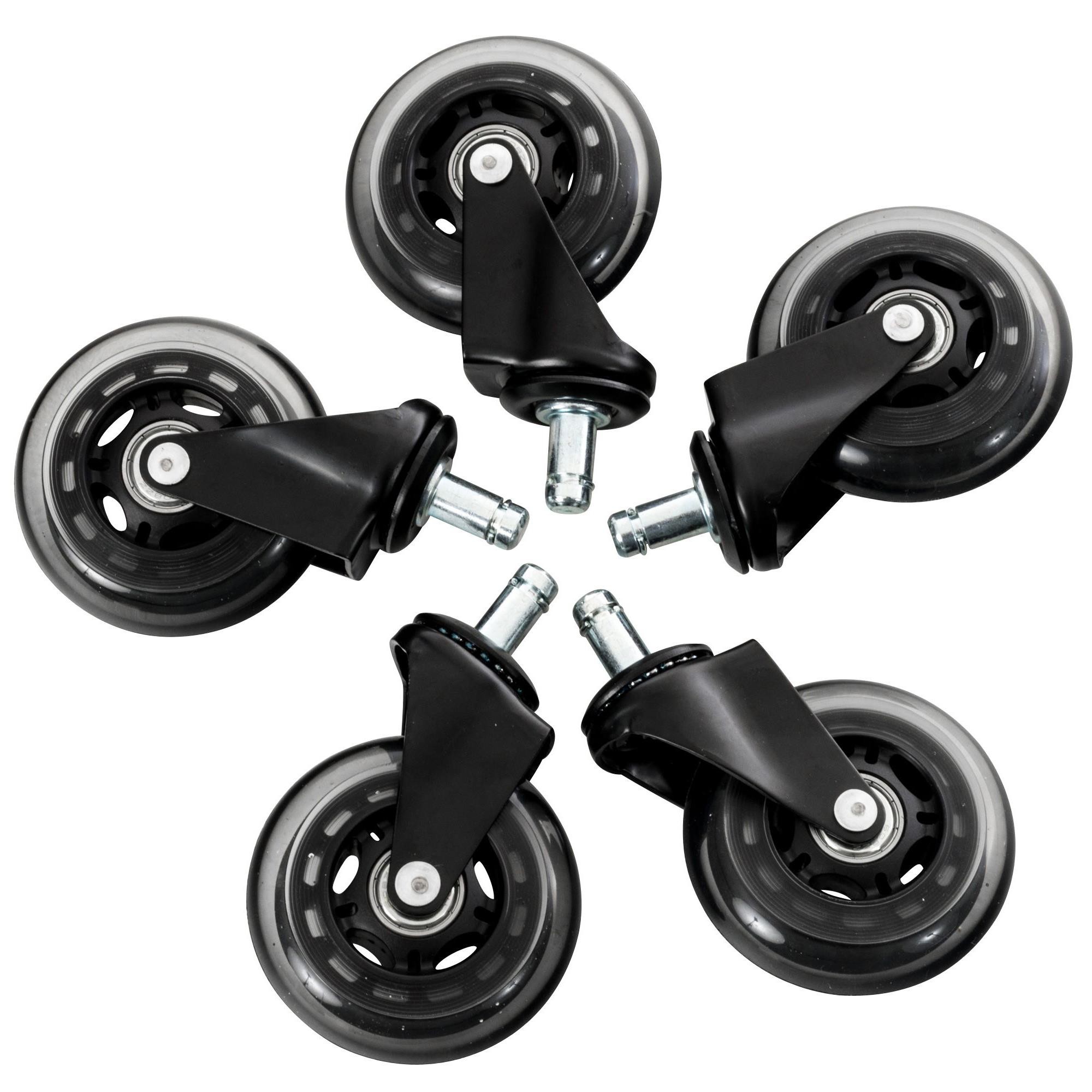 5x Ruedas Suelos Duros 11x80 mm, Diseño Moderno, Color Negro y Transparentes