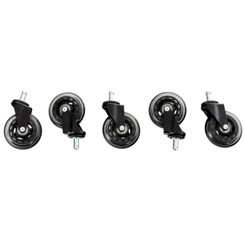 5x Ruedas Suelos Duros 11x85mm, en negro y transparente
