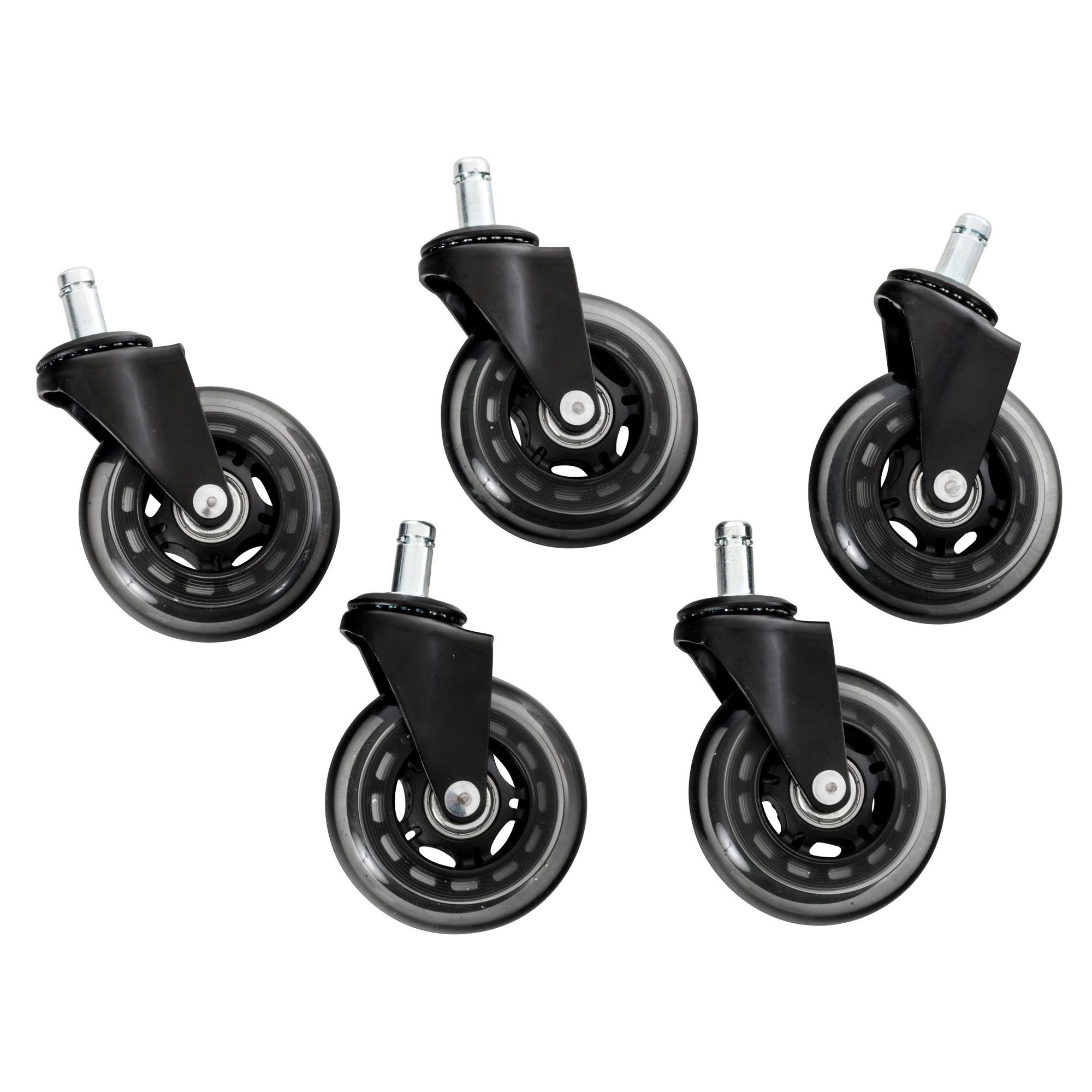5x Ruedas Suelos Duros 11x80 mm, Diseño Moderno, Color Negro y Transparentes