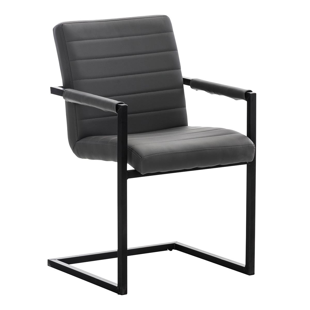 Silla de Confidente LUIS, Estructura Metálica, Gran Acolchado, en Piel Negra