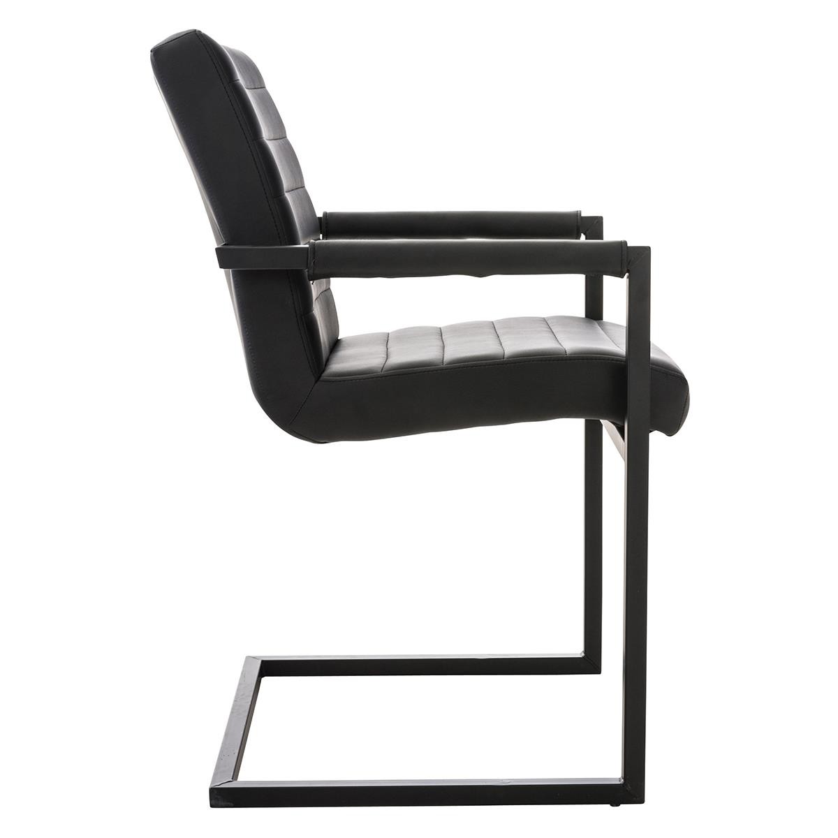 Silla de Confidente LUIS, Estructura Metálica, Gran Acolchado, en Piel Negra