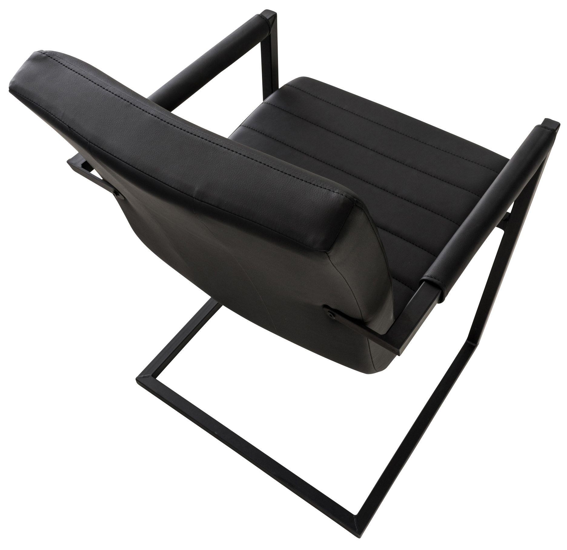 Silla de Confidente LUIS, Estructura Metálica, Gran Acolchado, en Piel Negra