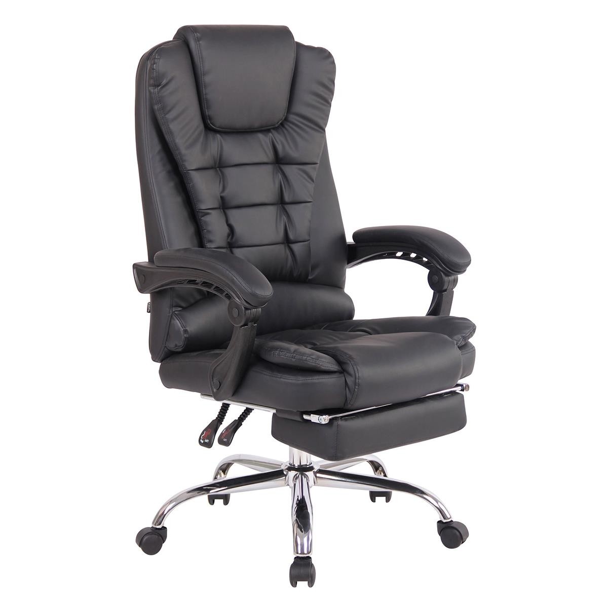 Sillón de Oficina JAMES, Grueso Acolchado, Reposapiés Extensible, en Piel Negro