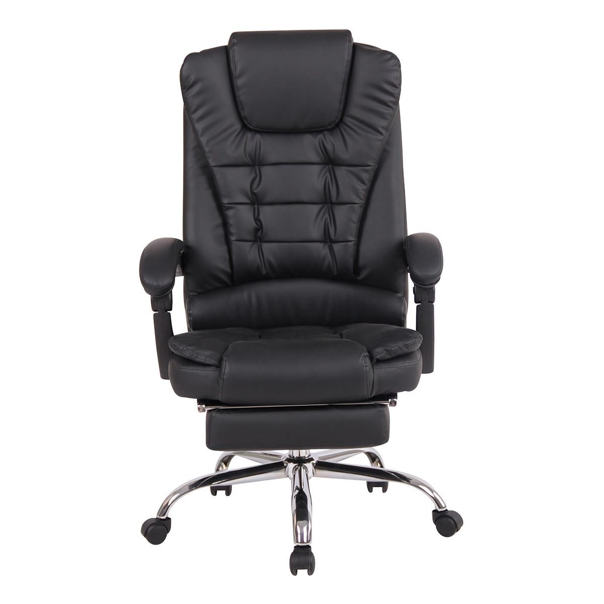 Sillón de Oficina JAMES, Grueso Acolchado, Reposapiés Extensible, en Piel Negro