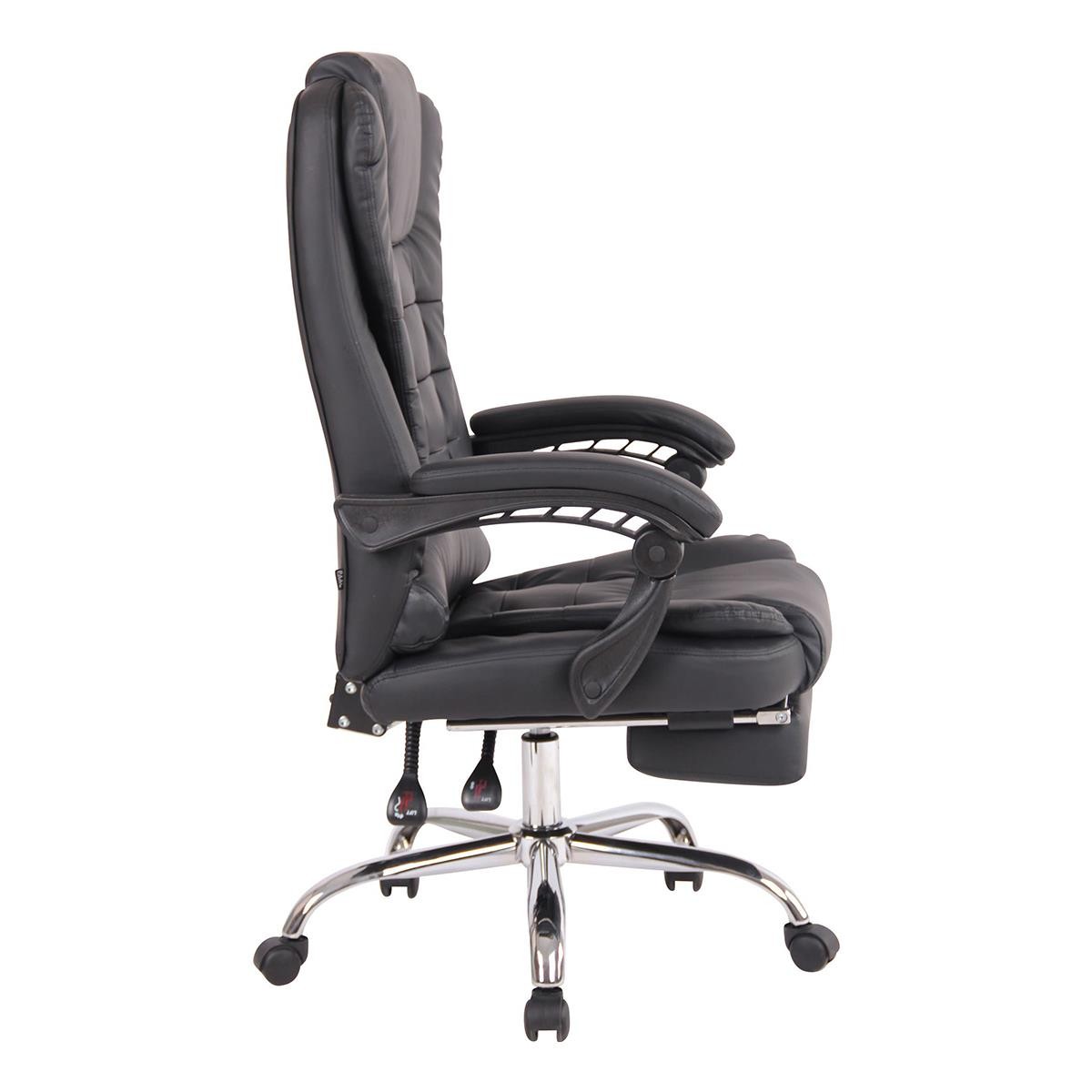 Sillón de Oficina JAMES, Grueso Acolchado, Reposapiés Extensible, en Piel Negro