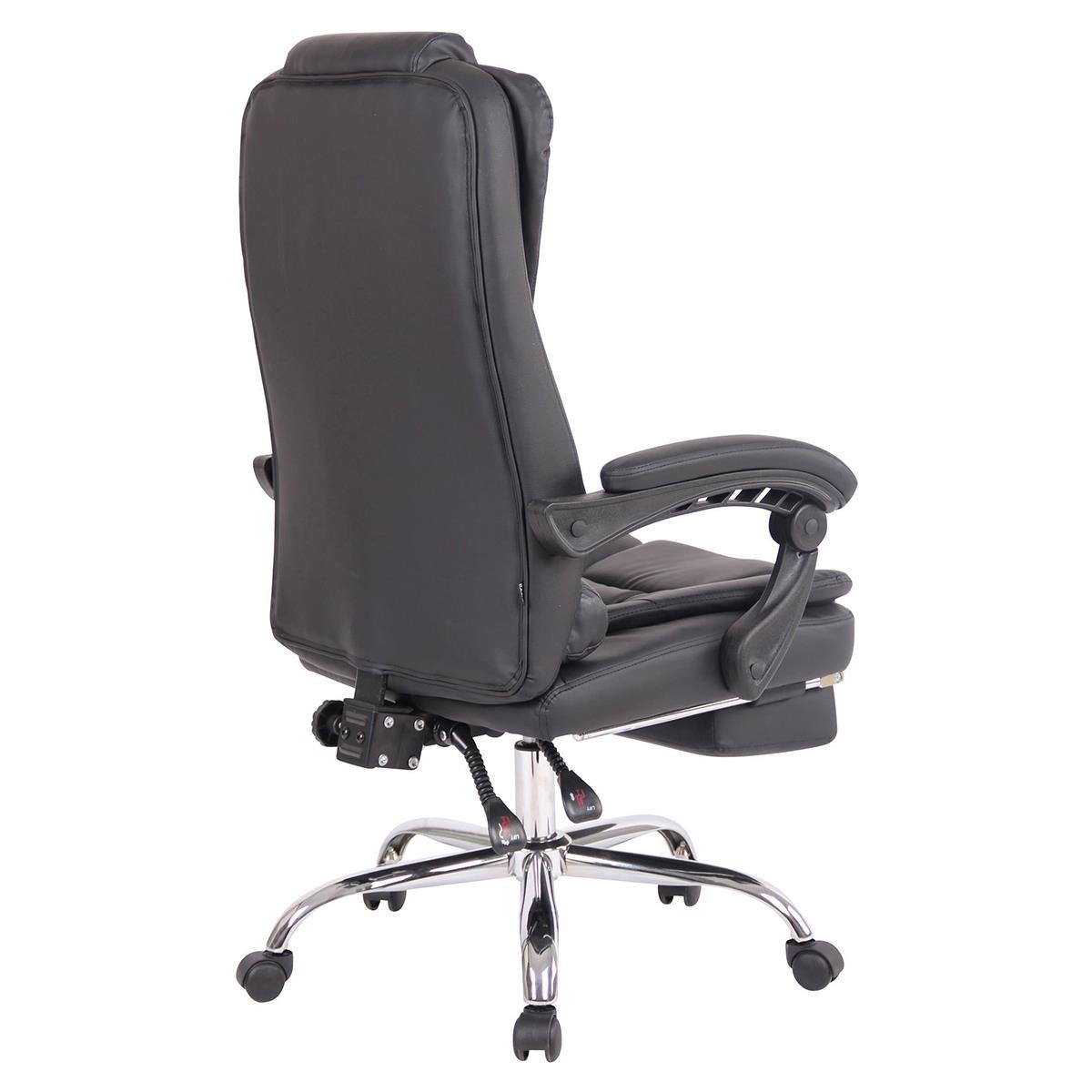 Sillón de Oficina JAMES, Grueso Acolchado, Reposapiés Extensible, en Piel Negro