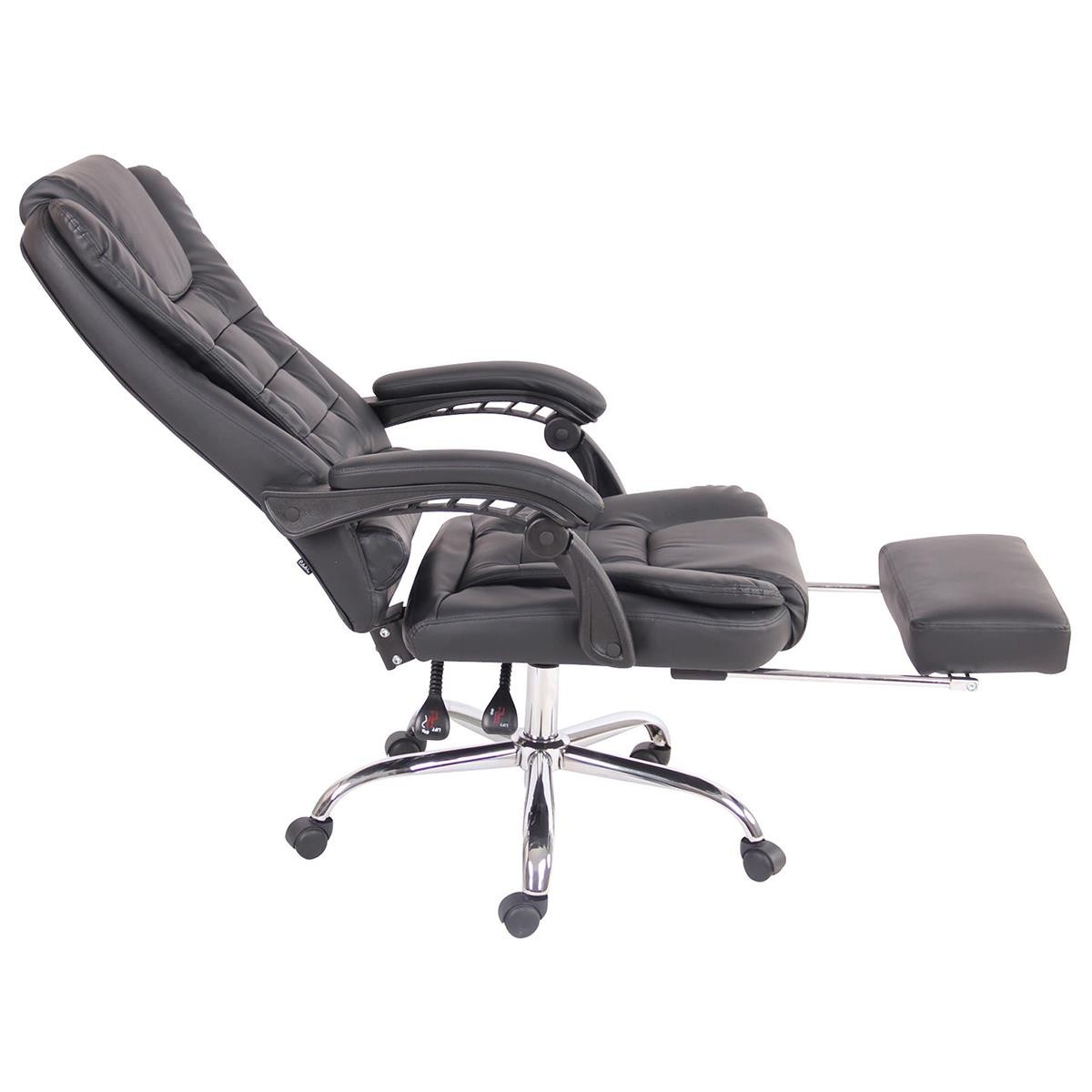 Sillón de Oficina JAMES, Grueso Acolchado, Reposapiés Extensible, en Piel Negro