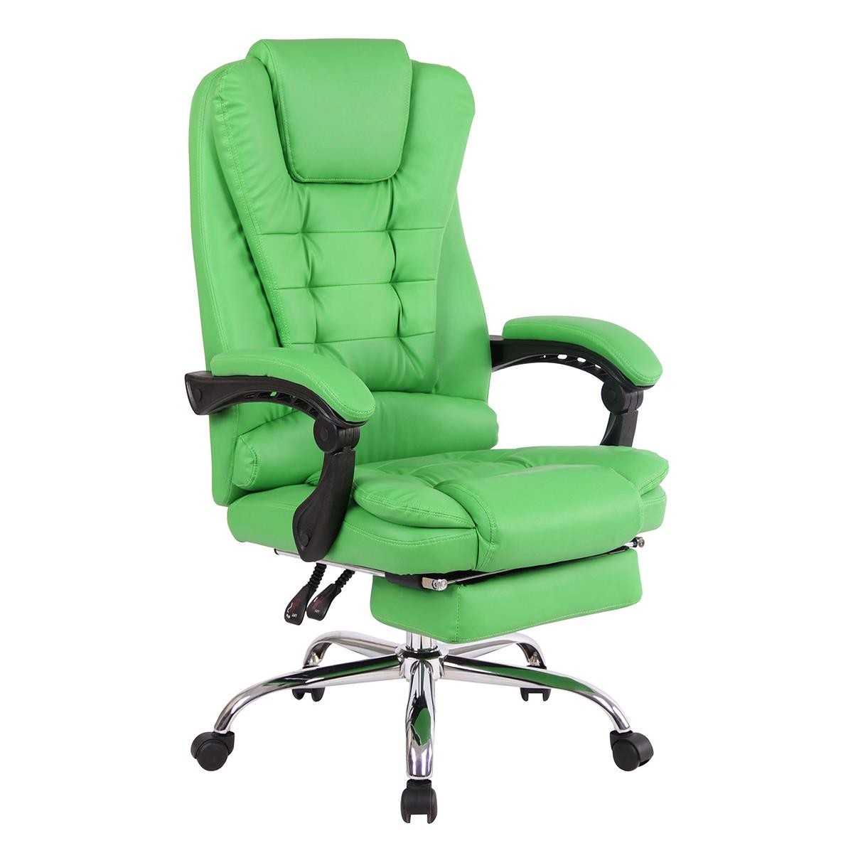 Sillón de Oficina JAMES, Grueso Acolchado, Reposapiés Extensible, en Piel Negro