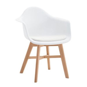 Silla de Confidente ROMAN, Patas Claras, Piel Blanca